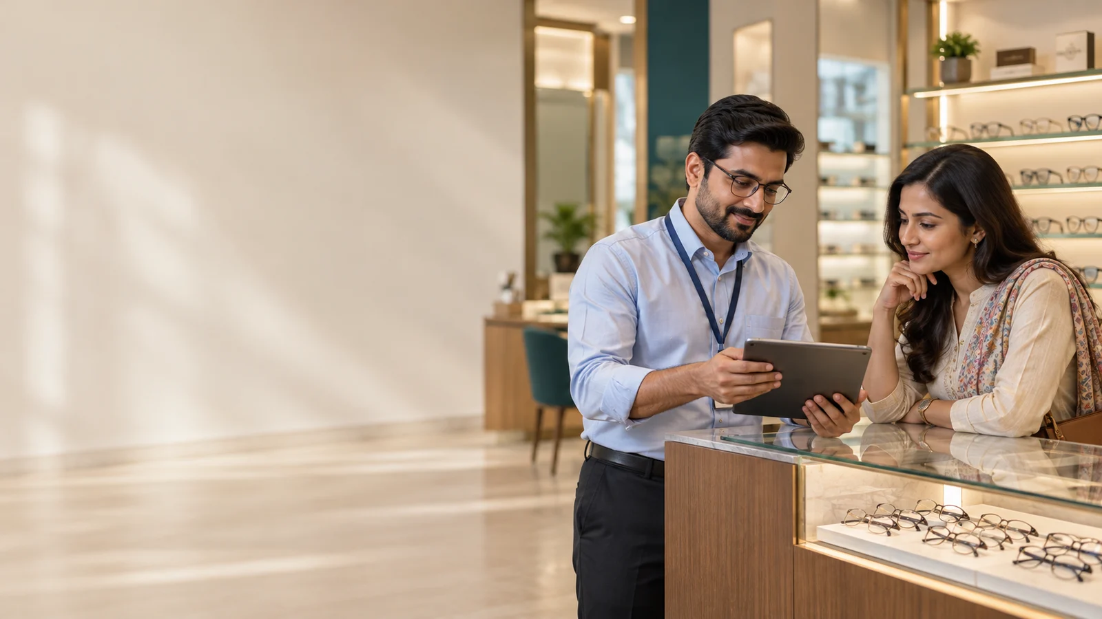 Illustrative optical showroom consultation